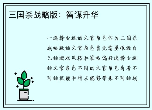 三国杀战略版：智谋升华